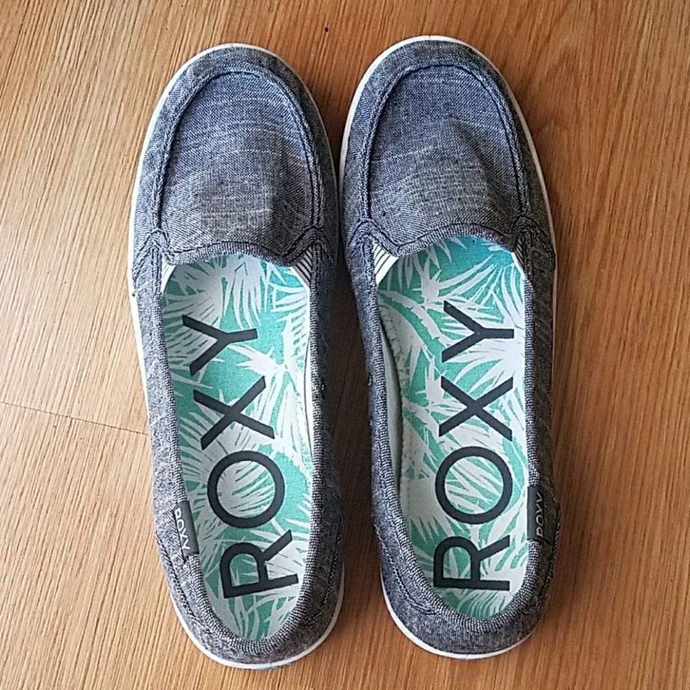 Roxy slip on Grey canvas memory foam green sole 10